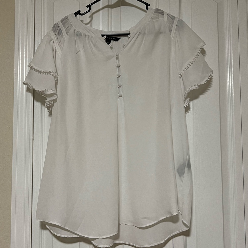 Zac & Rachel White Ruffled Bib Collar Blouse